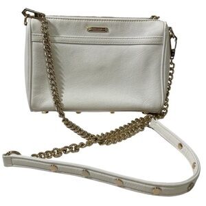 Rebecca Minkoff Mini Mac White Leather Crossbody Bag Gold Chain Strap